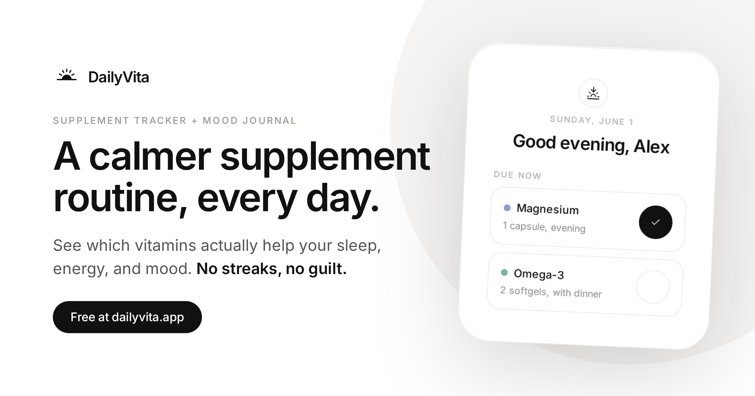 Supplement Tracker + Mood Journal | Free App | DailyVita